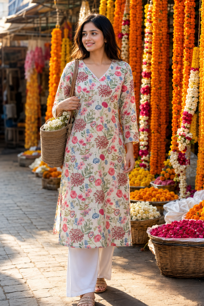 Pushpangani Floral Printed Cotton Kurti