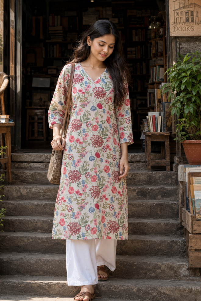 Pushpangani Floral Printed Cotton Kurti