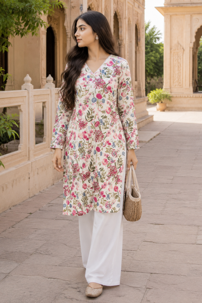 Pushpangani Floral Printed Cotton Kurti