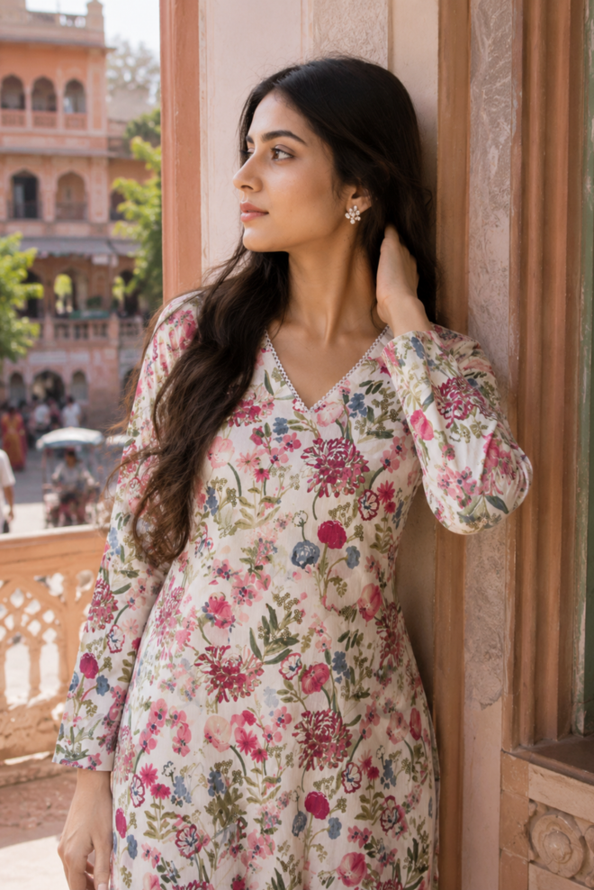 Pushpangani Floral Printed Cotton Kurti