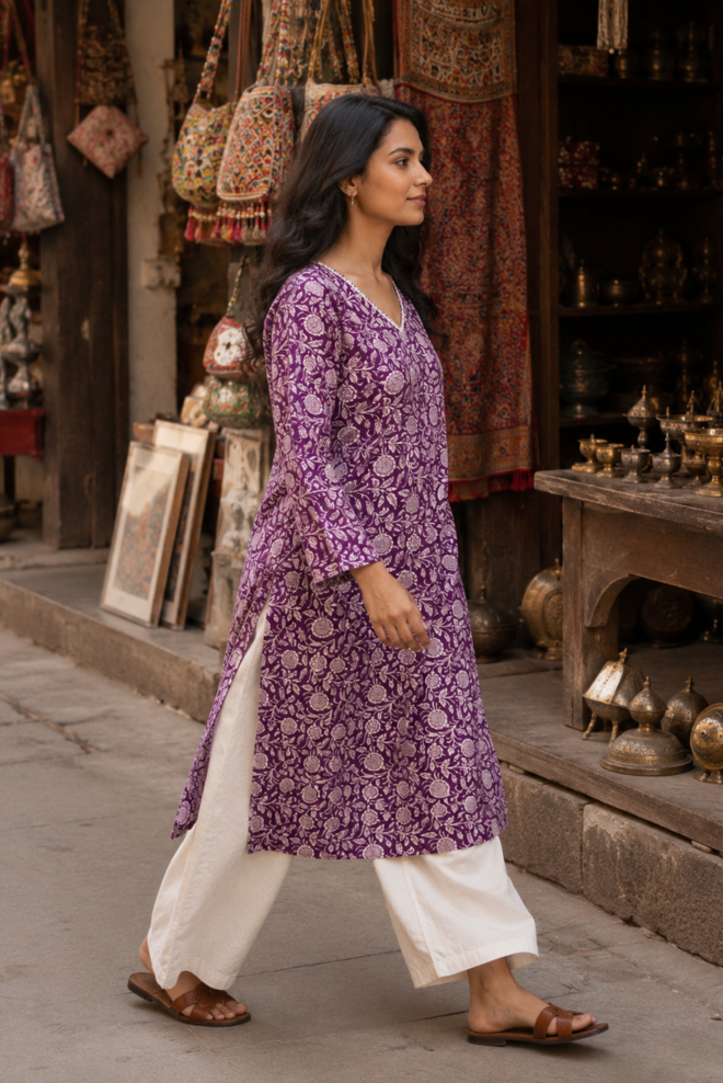 Rajnigandha Handblock Printed Cotton Kurti