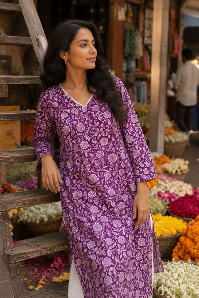 Rajnigandha Handblock Printed Cotton Kurti
