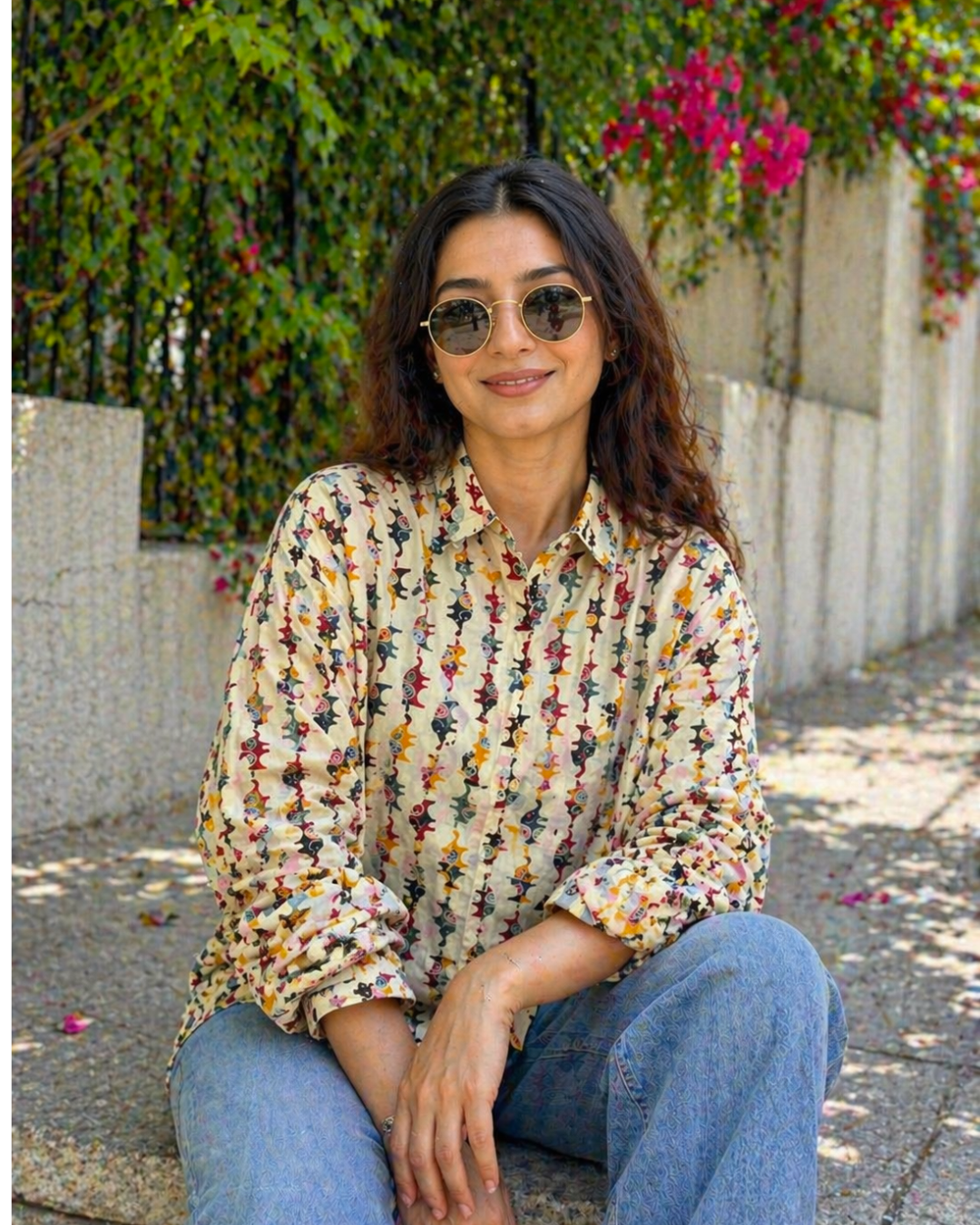 Beige Multicolor Abstract Printed Casual Shirt