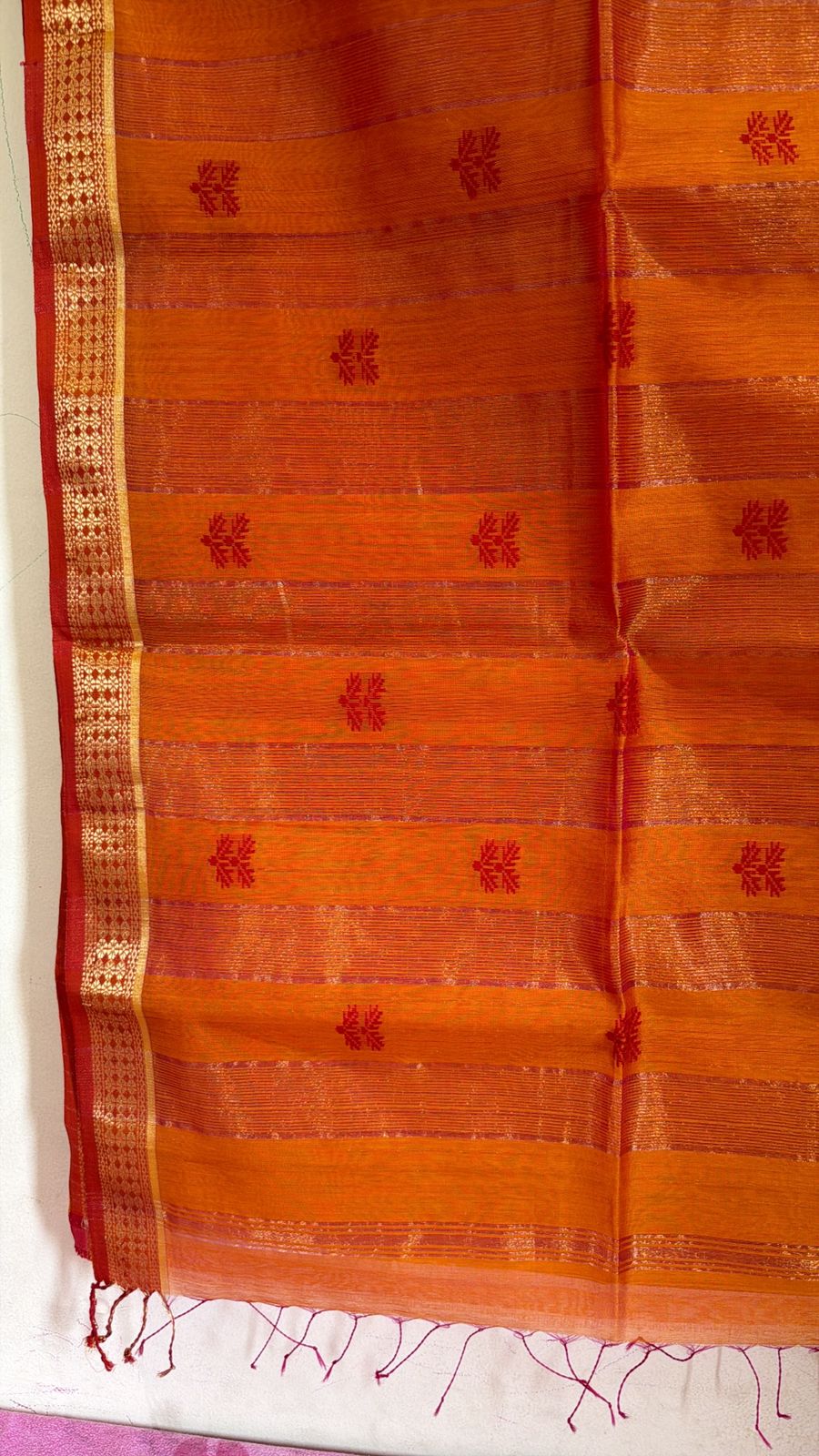 Mustard Orange Maheshwari Cotton Silk Saree