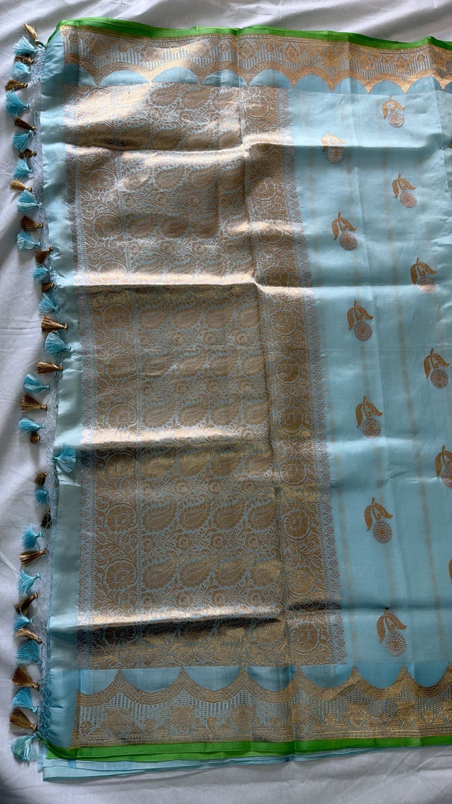 Sky Blue Pure Banarasi Silk Saree with Golden Zari Work