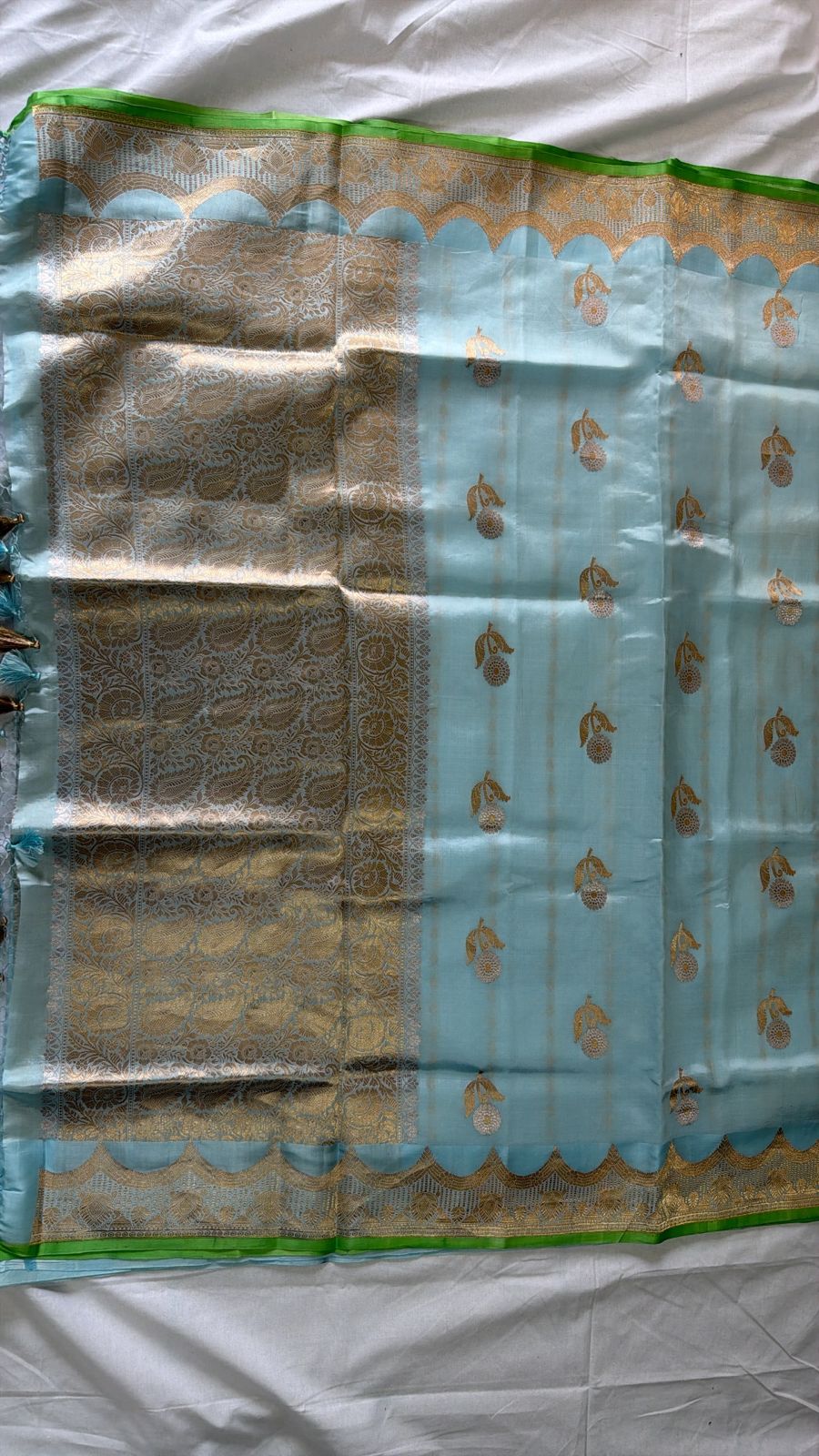 Sky Blue Pure Banarasi Silk Saree with Golden Zari Work