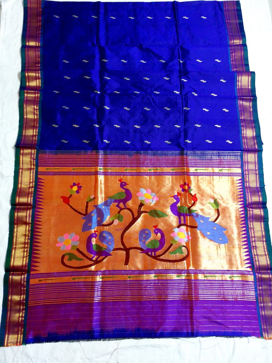 Blue Paithani Silk Saree with Peacock Pallu