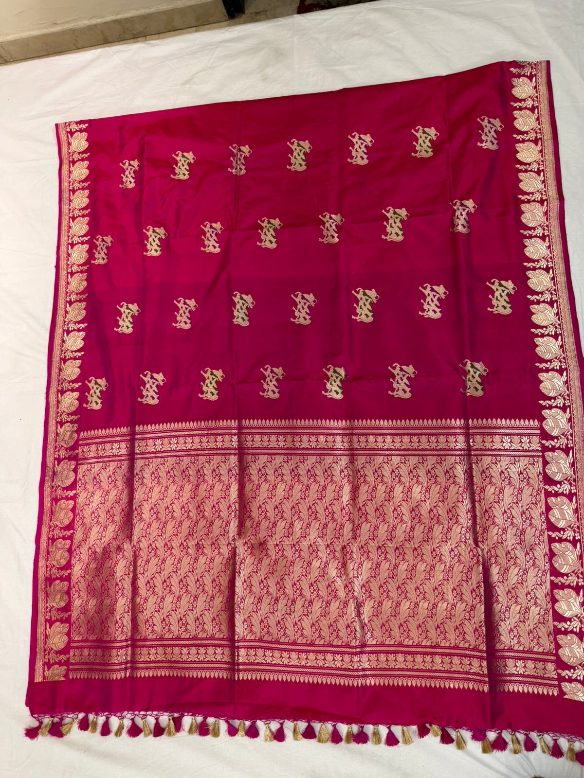 Rani Pink Pure Katan Silk Saree with Rich Zari Pallu