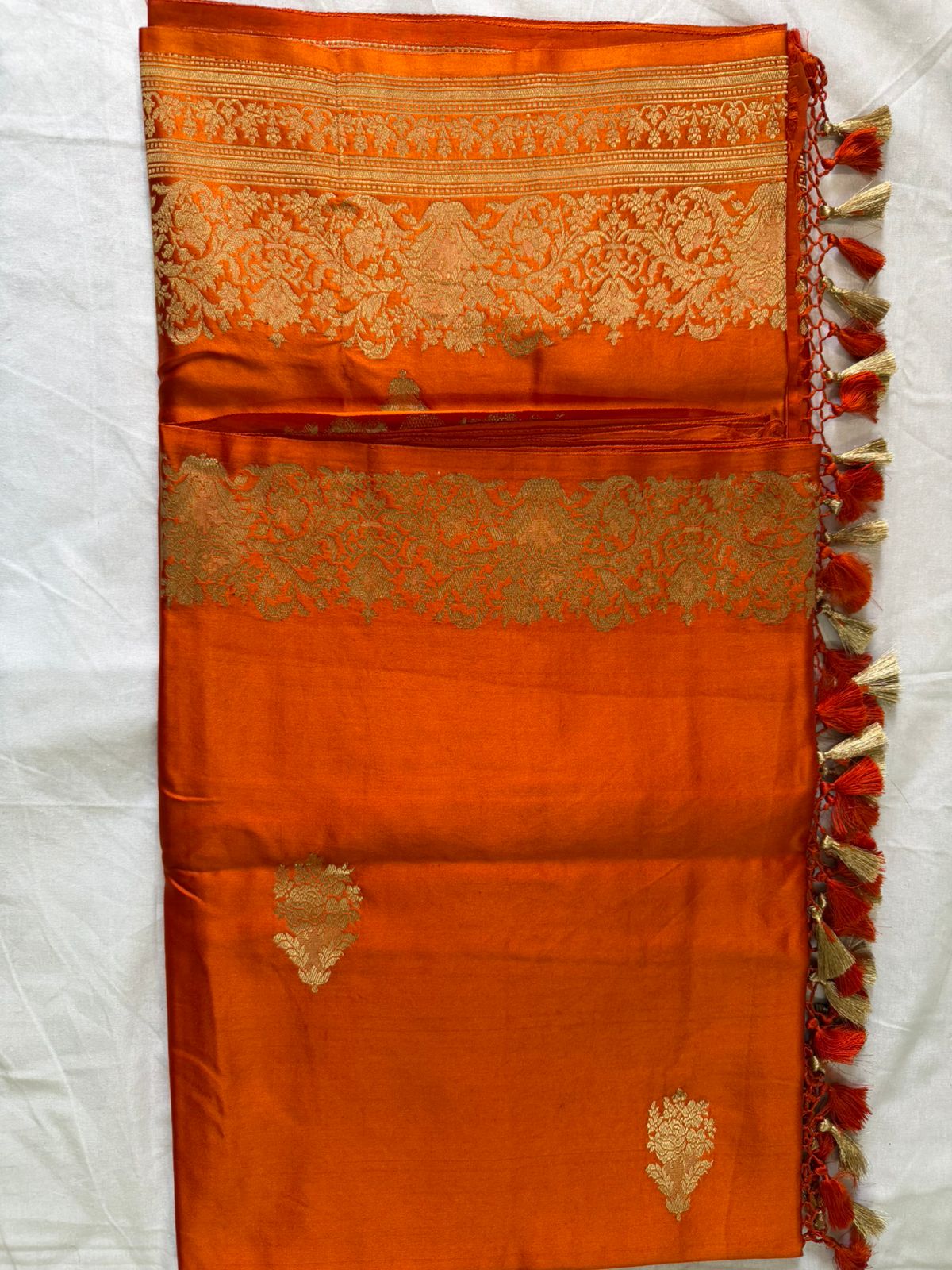 Royal Orange Pure Katan Silk Saree with Golden Zari