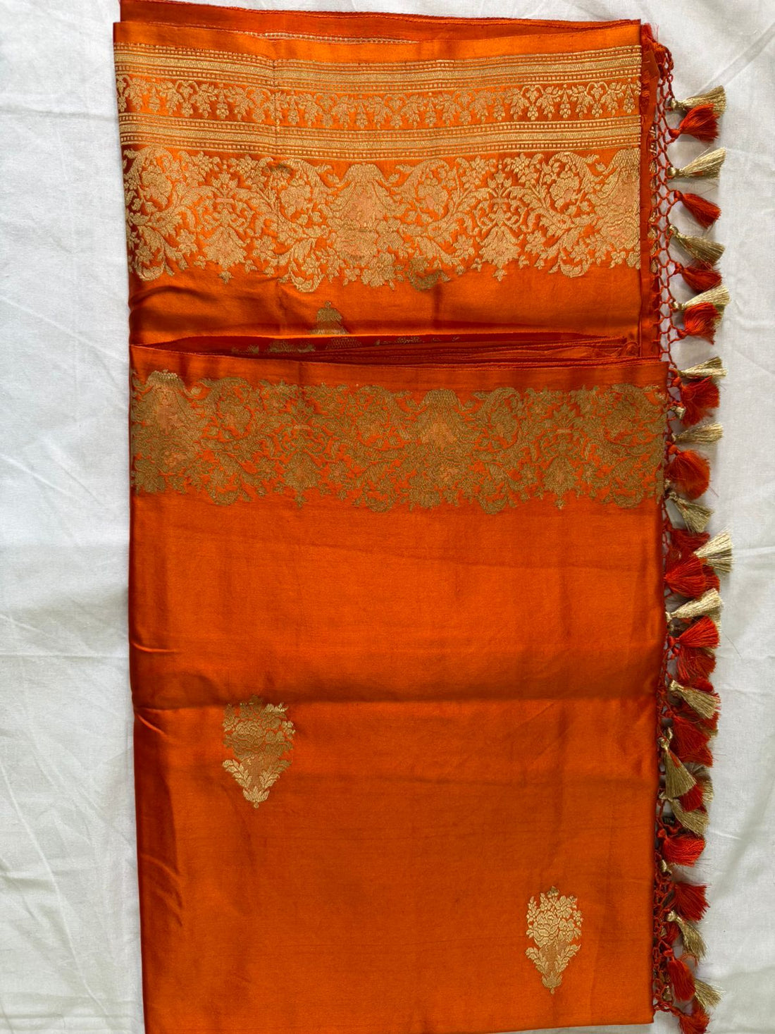 Royal Orange Pure Katan Silk Saree with Golden Zari