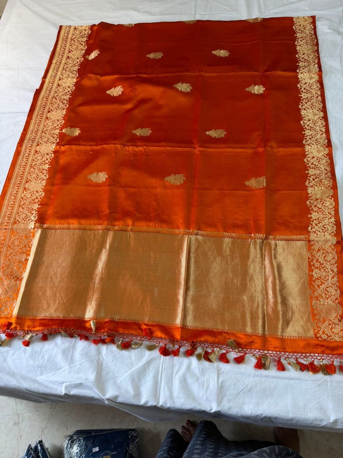 Royal Orange Pure Katan Silk Saree with Golden Zari