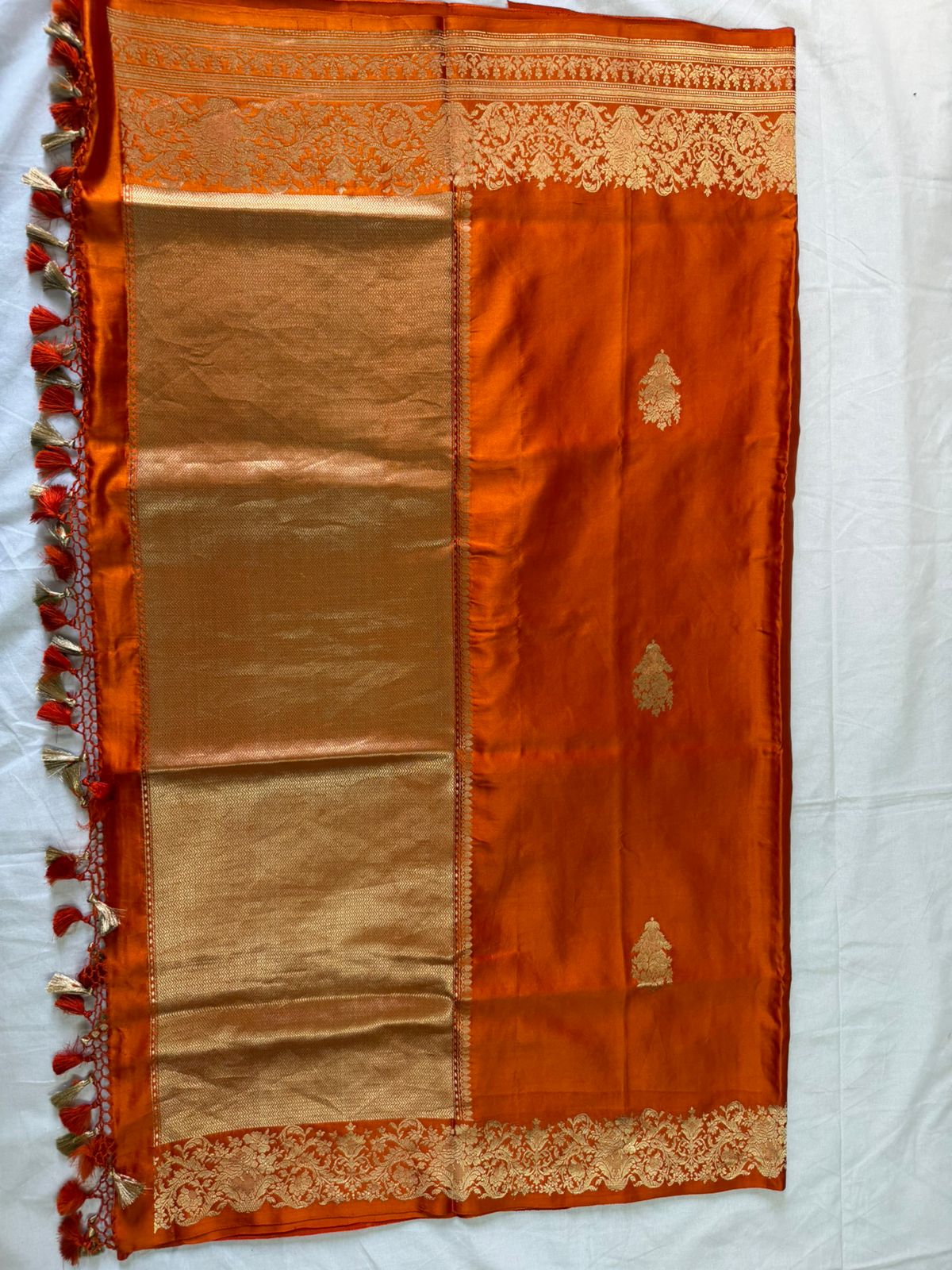 Royal Orange Pure Katan Silk Saree with Golden Zari