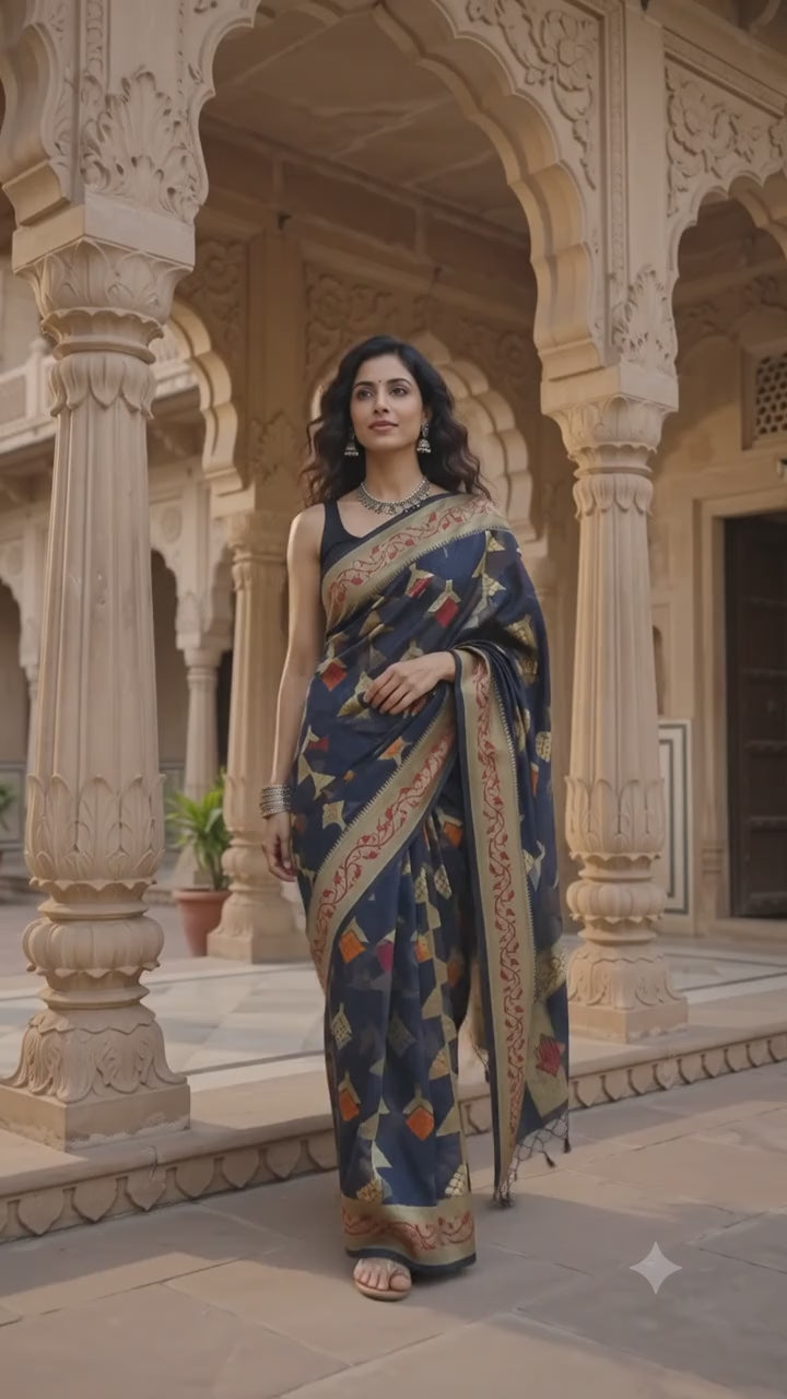Neelambara Banarasi Pattern Cotton Saree